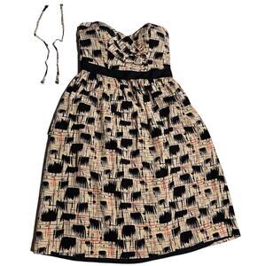 Burlapp silk navy blue print off shoulder sweetheart sheath Dress Sz 2 Evening